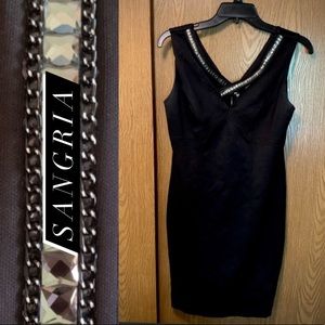 SANGRIA Sleeveless V-Neck X Jeweled Bodycon Dress